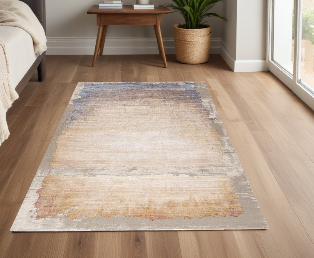 10' Runner Beige and Blue Abstract Power Loom Runner Rug