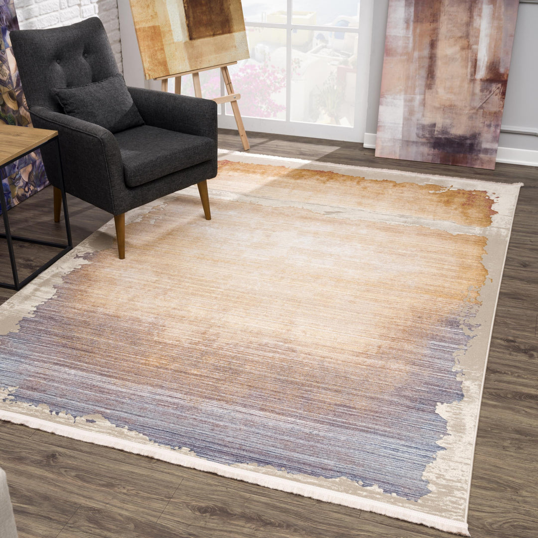 10' Runner Beige and Blue Abstract Power Loom Runner Rug