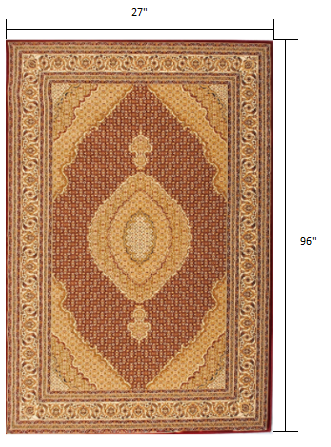 10' Runner Red and Beige Oriental Power Loom Runner Rug