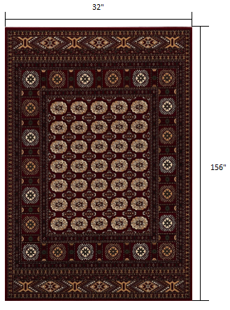 10' Runner Red and Ivory Floral Medallion Power Loom Runner Rug