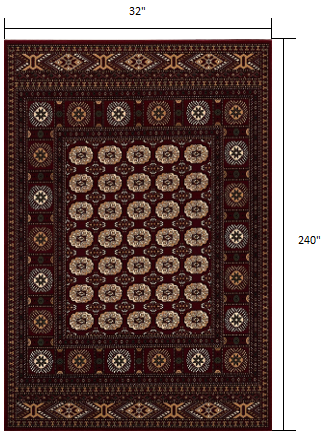 10' Runner Red and Ivory Floral Medallion Power Loom Runner Rug