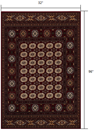 10' Runner Red and Ivory Floral Medallion Power Loom Runner Rug