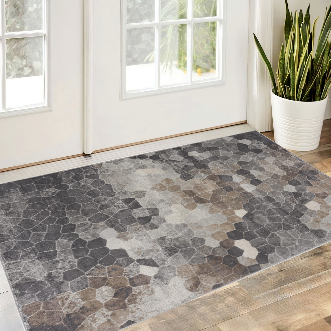 2' X 3' Beige Cobblestone Pattern Scatter Rug