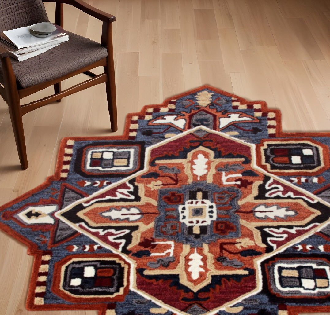 5’ Maroon and Blue Medallion Area Rug