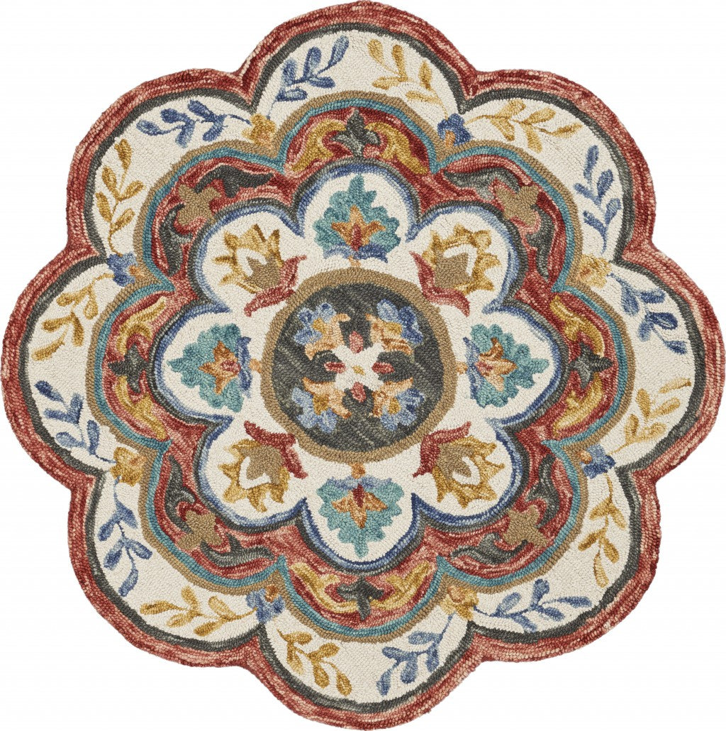 4' Round Red Layered Petals Area Rug