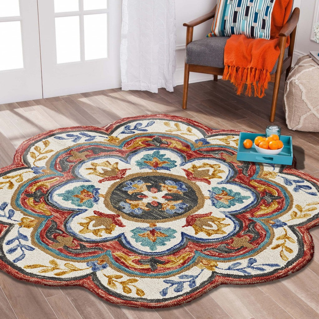 4' Round Red Layered Petals Area Rug