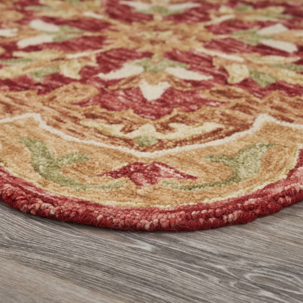 4' Round Rustic Red Scalloped Edge Area Rug