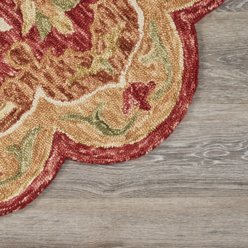 4' Round Rustic Red Scalloped Edge Area Rug