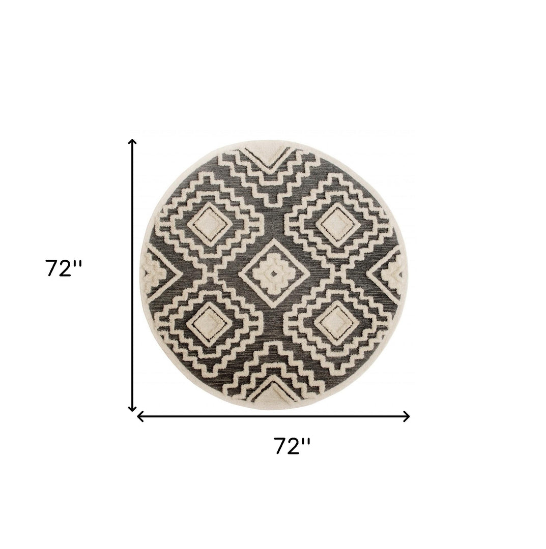 4' Round Gray and Cream Geometric Area Rug