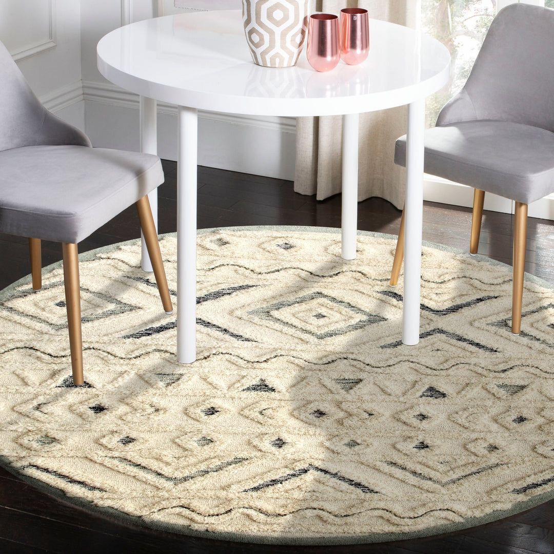 4' Round Cream Modern Geometric Area Rug