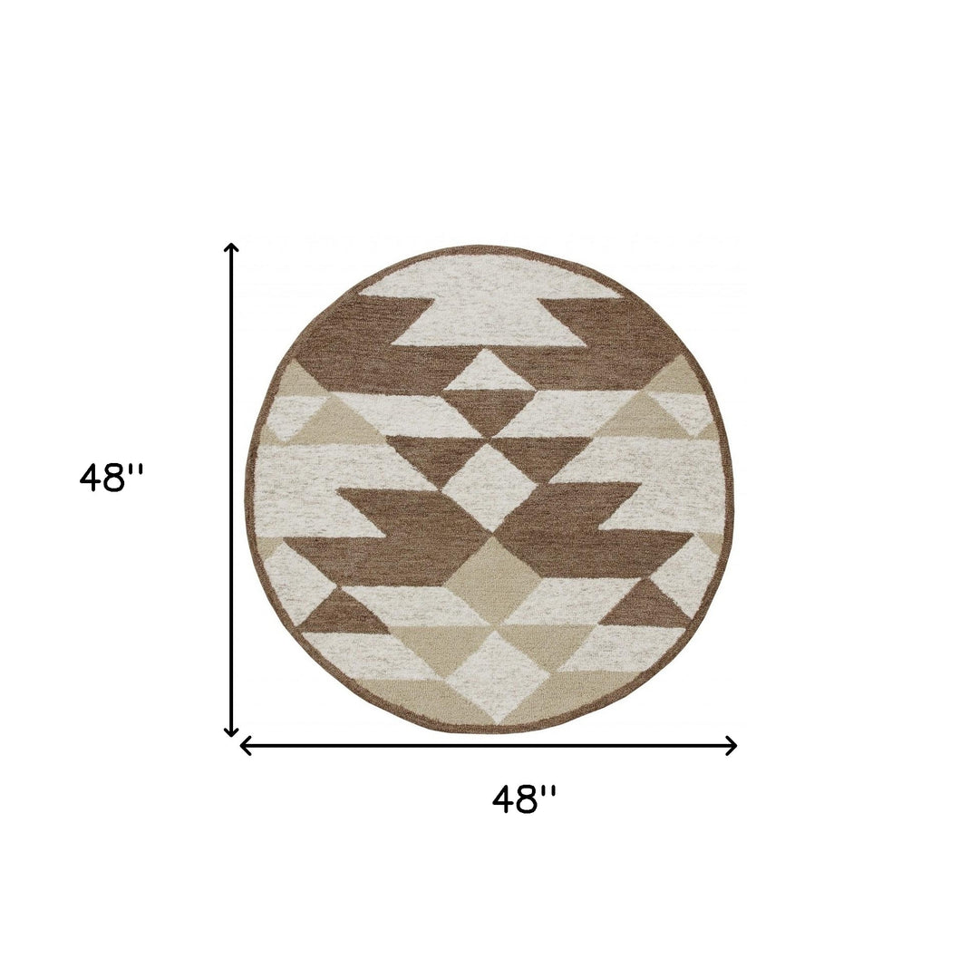 4' Round Brown Bohemian Geometric Area Rug