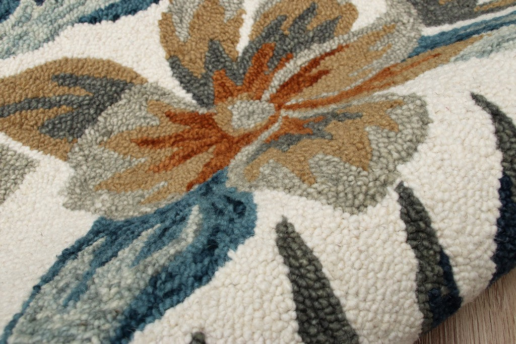 4' Round Blue and White Tropical Area Rug