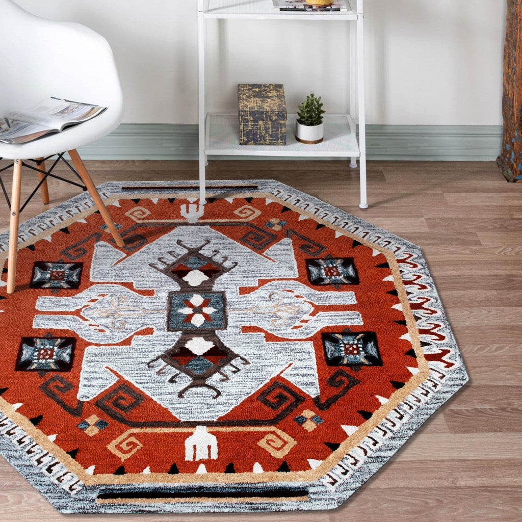 4' Round Terracotta Tribal Area Rug