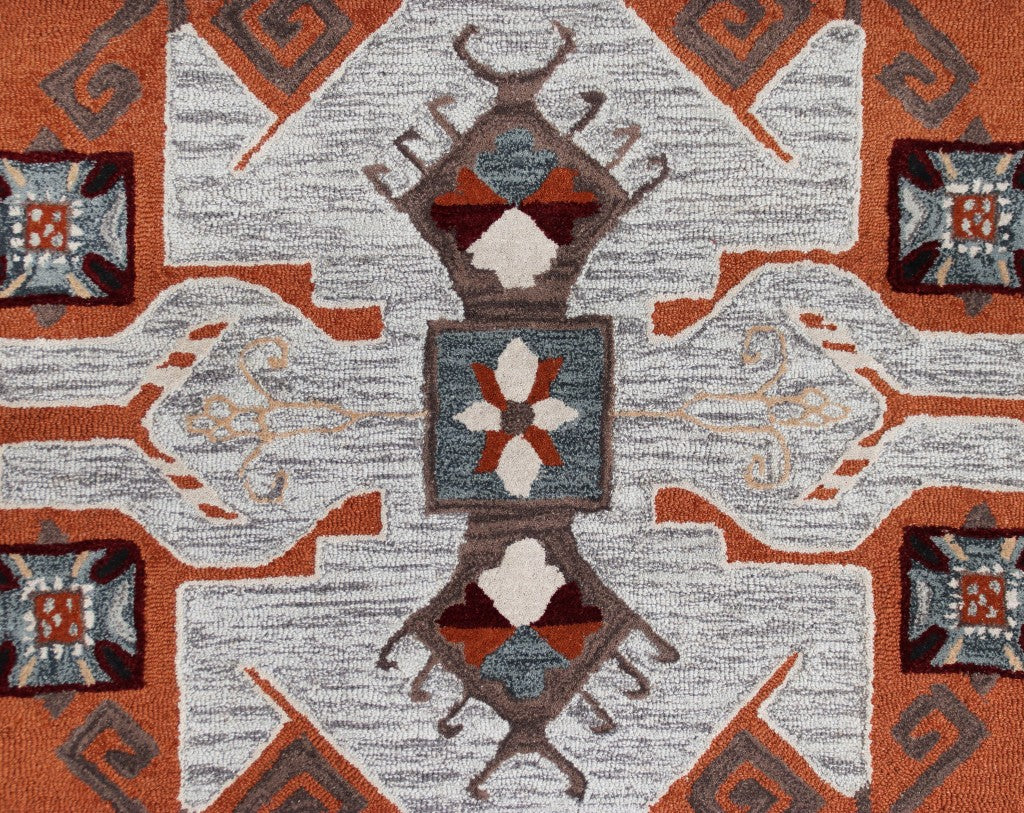 4' Round Terracotta Tribal Area Rug