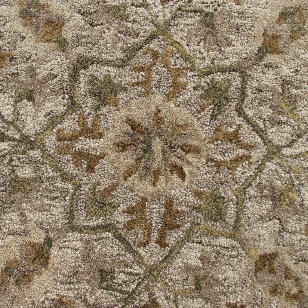 4' Round Beige Distressed Medallion Area Rug