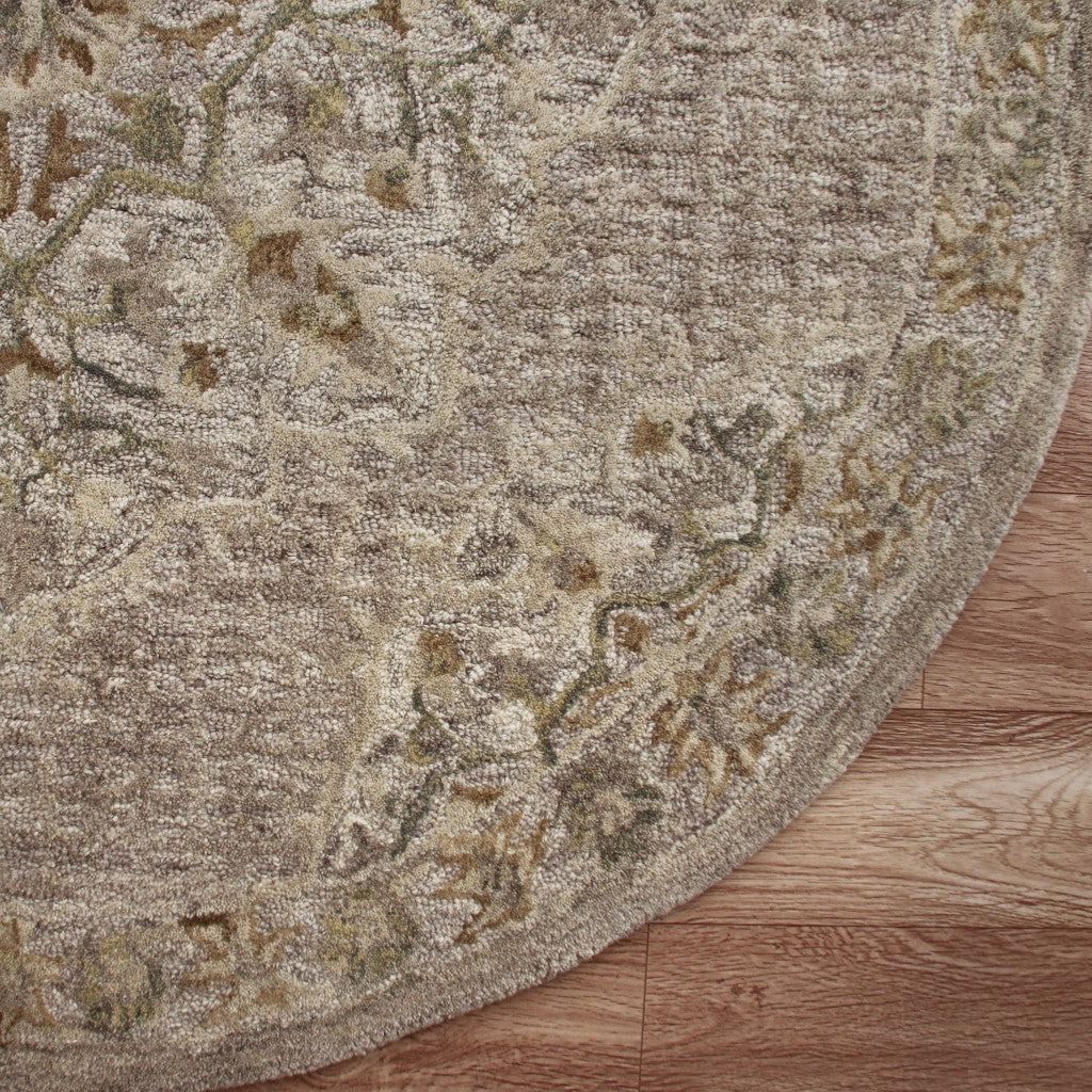 4' Round Beige Distressed Medallion Area Rug