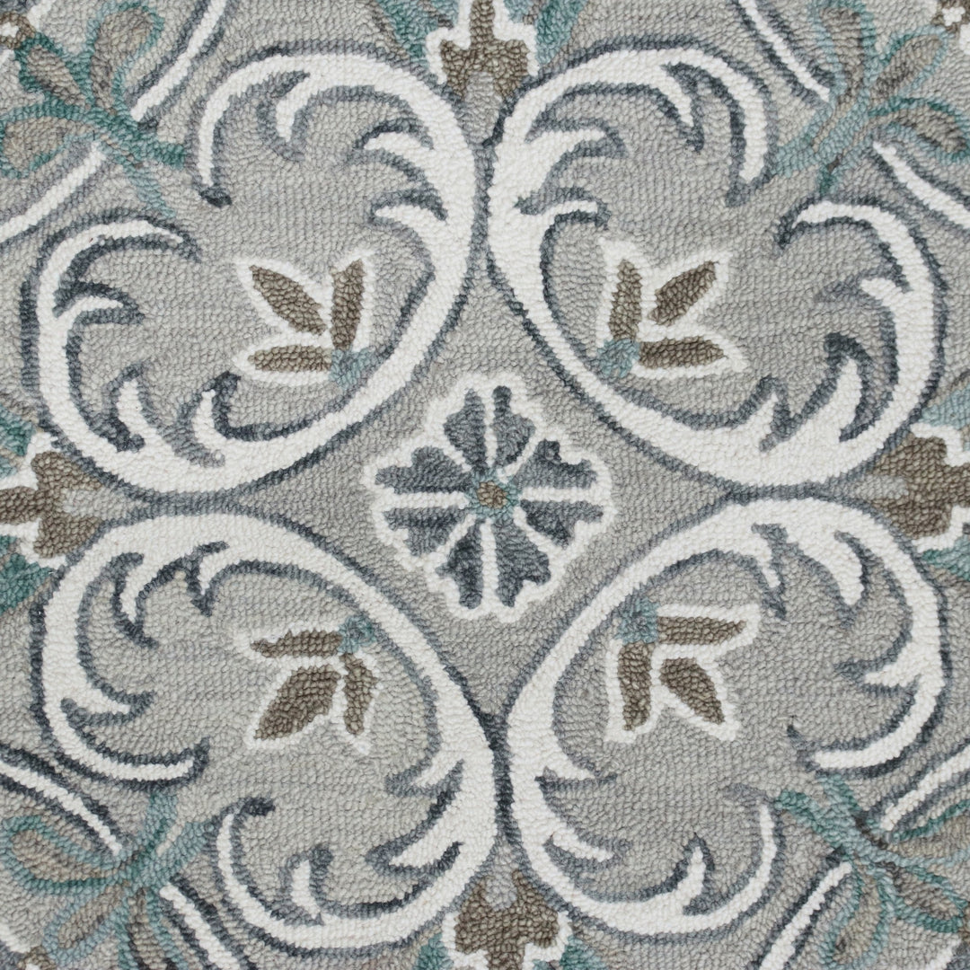 4' Round Gray and White Filigree Area Rug