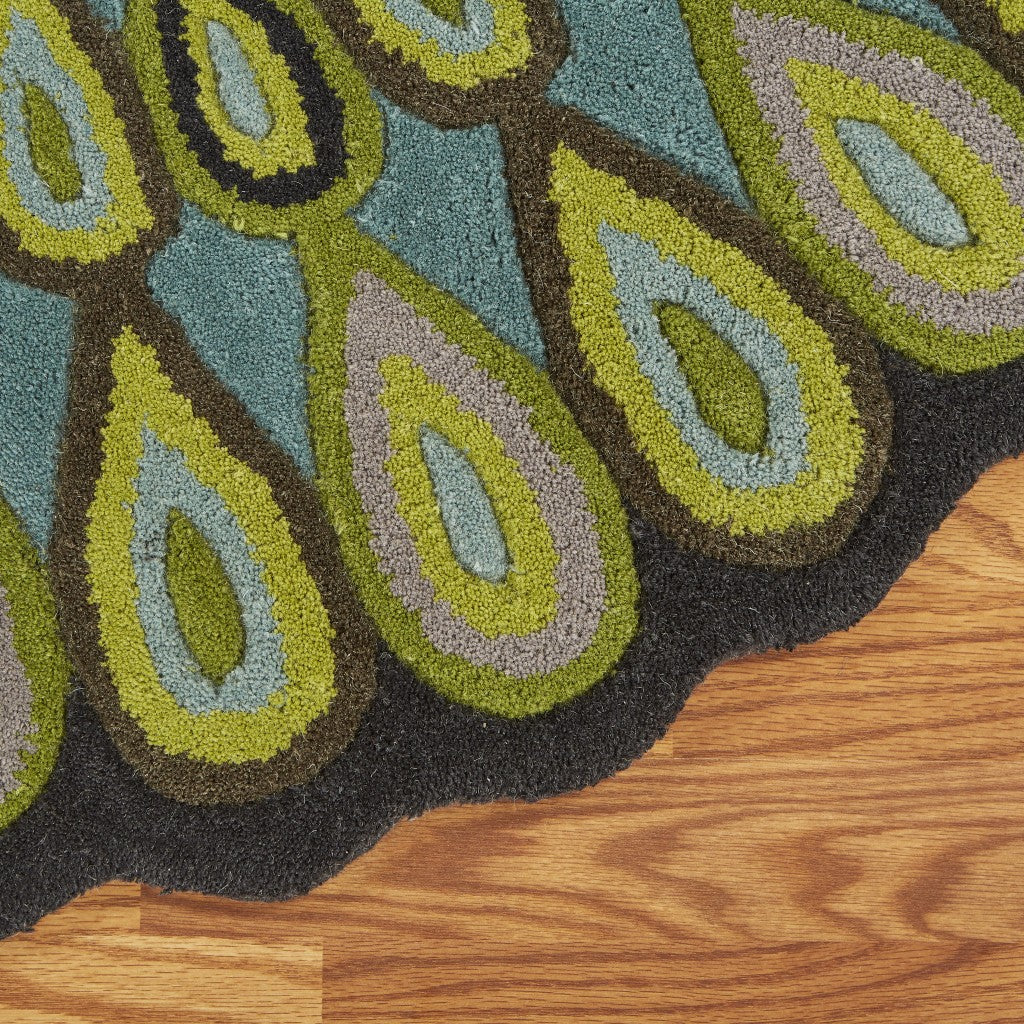 3' Round Green Peacock Feather Area Rug