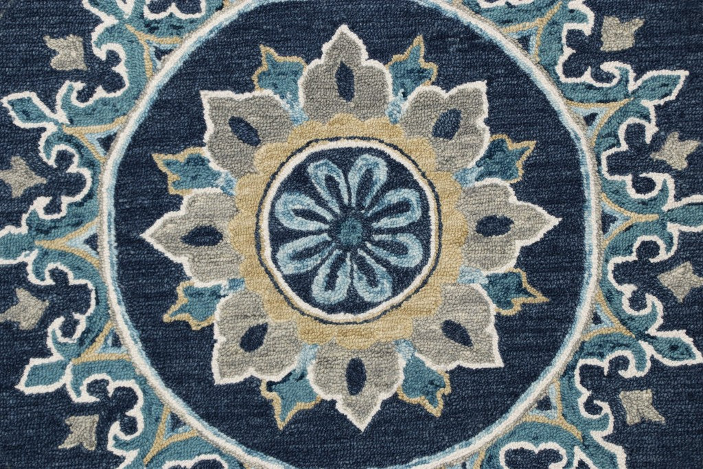 5' Round Blue Floral Medallion Area Rug