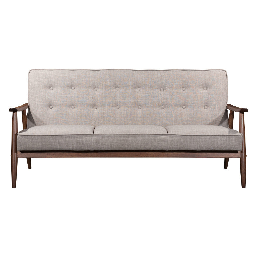 69" Beige Tufted Polyester Sofa with Brown Solid Wood Legs – Stylish, Comfortable, and Built to Last