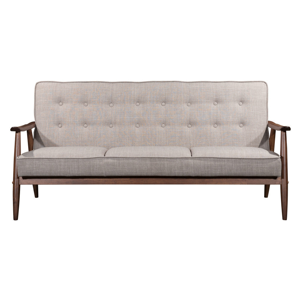 69" Beige Tufted Polyester Sofa with Brown Solid Wood Legs – Stylish, Comfortable, and Built to Last