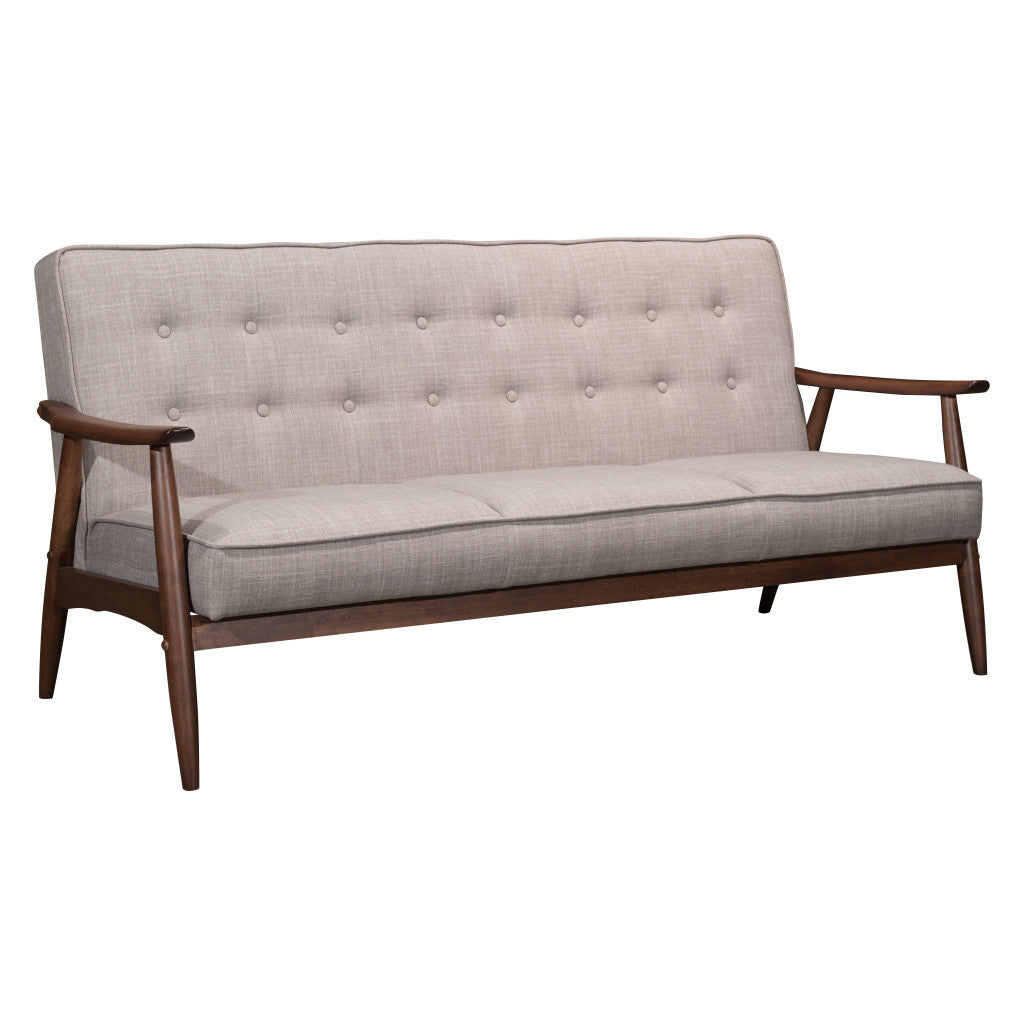 69" Beige Tufted Polyester Sofa with Brown Solid Wood Legs – Stylish, Comfortable, and Built to Last