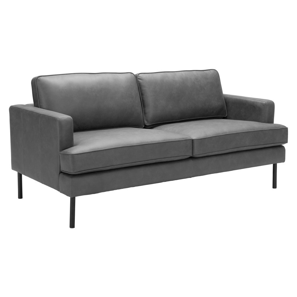 72" Gray Polyester Sofa With Black Legs