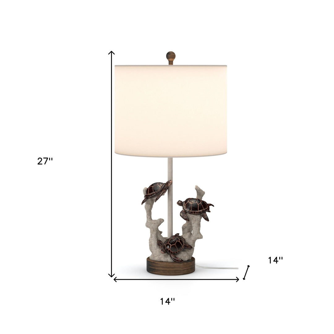 Set of Two 27" Brown Table Lamp With White Drum Shade