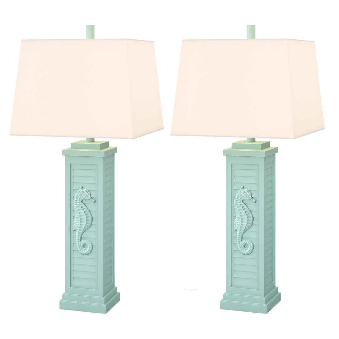 Set of Two 32" Teal Blue Table Lamp With Off White Shade