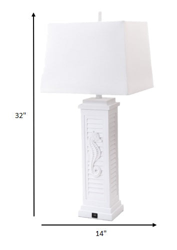 Set of Two 32" White Table Lamp With Off White Shade