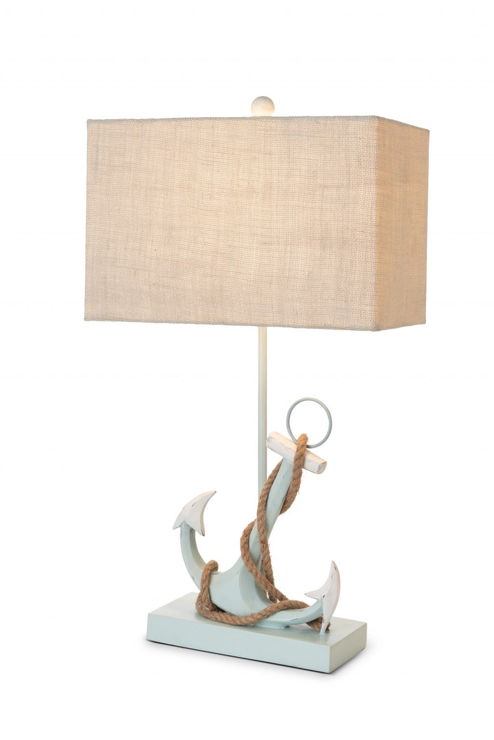 Set of Two 28" Blue Coastal Anchor Table Lamps With Beige Shade