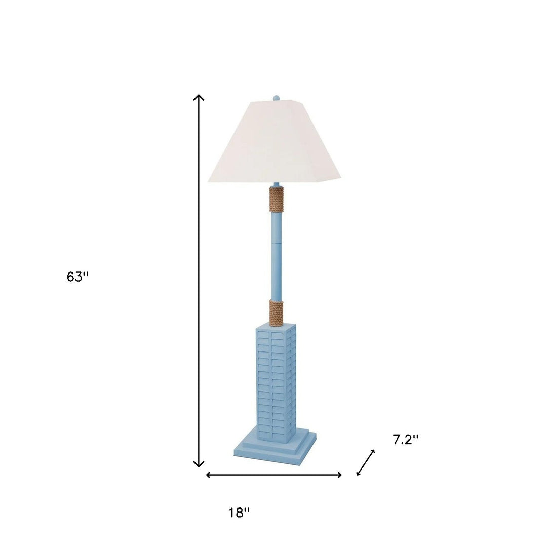 63" Blue Floor Lamp With Tan Linen Shade