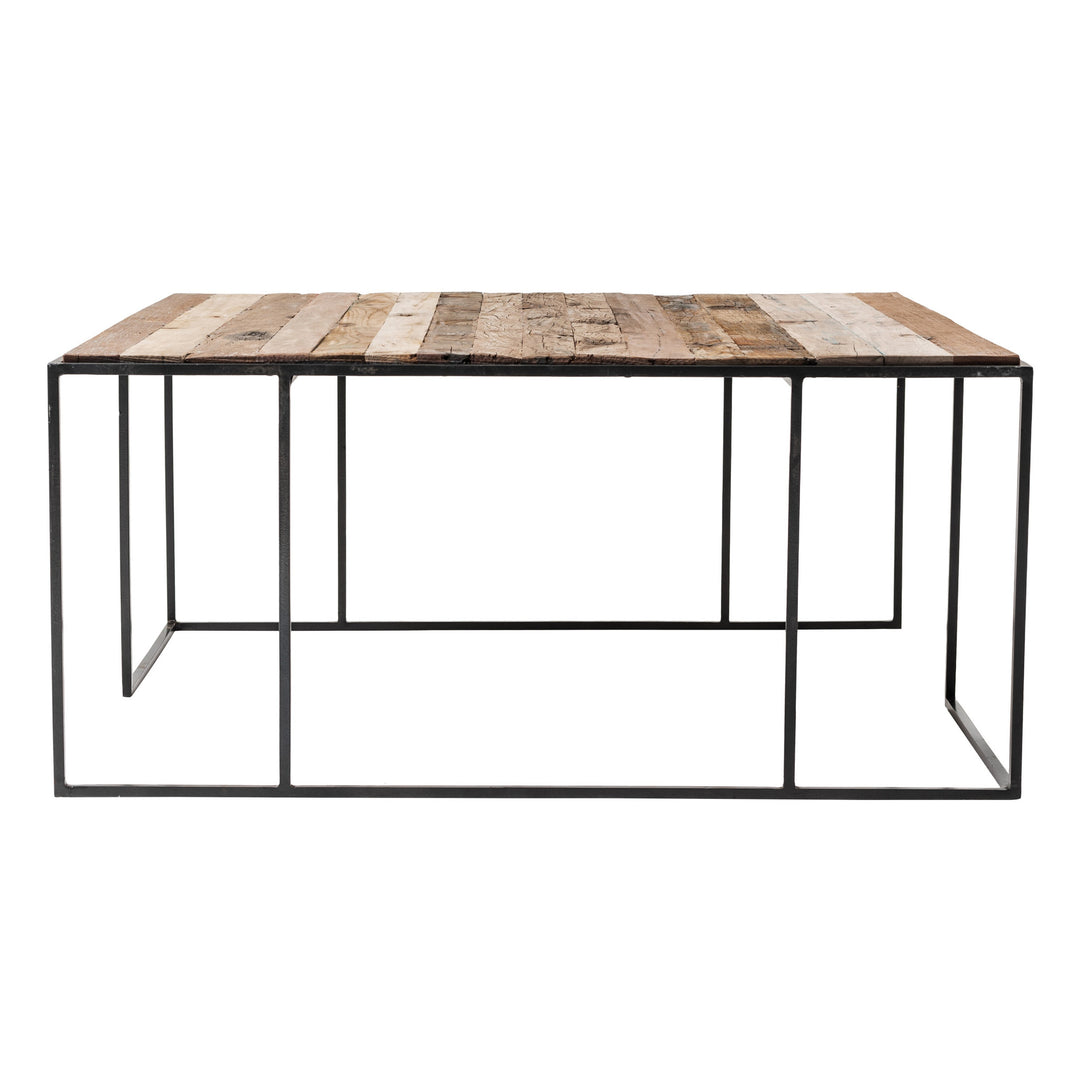 Set of Three 39" Brown And Black Solid Wood And Iron Square Nested Coffee Tables