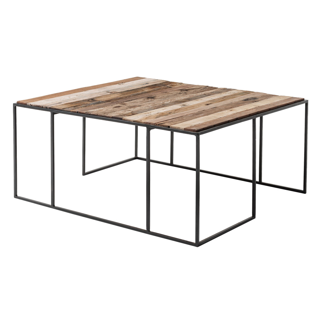 Set of Three 39" Brown And Black Solid Wood And Iron Square Nested Coffee Tables