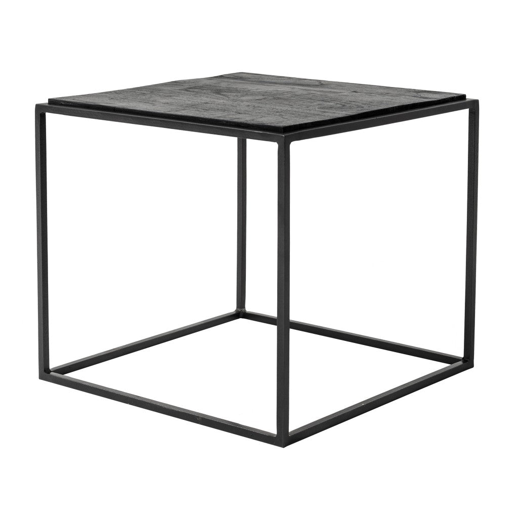 Set of Three 39" Brown And Black Solid Wood And Iron Square Nested Coffee Tables