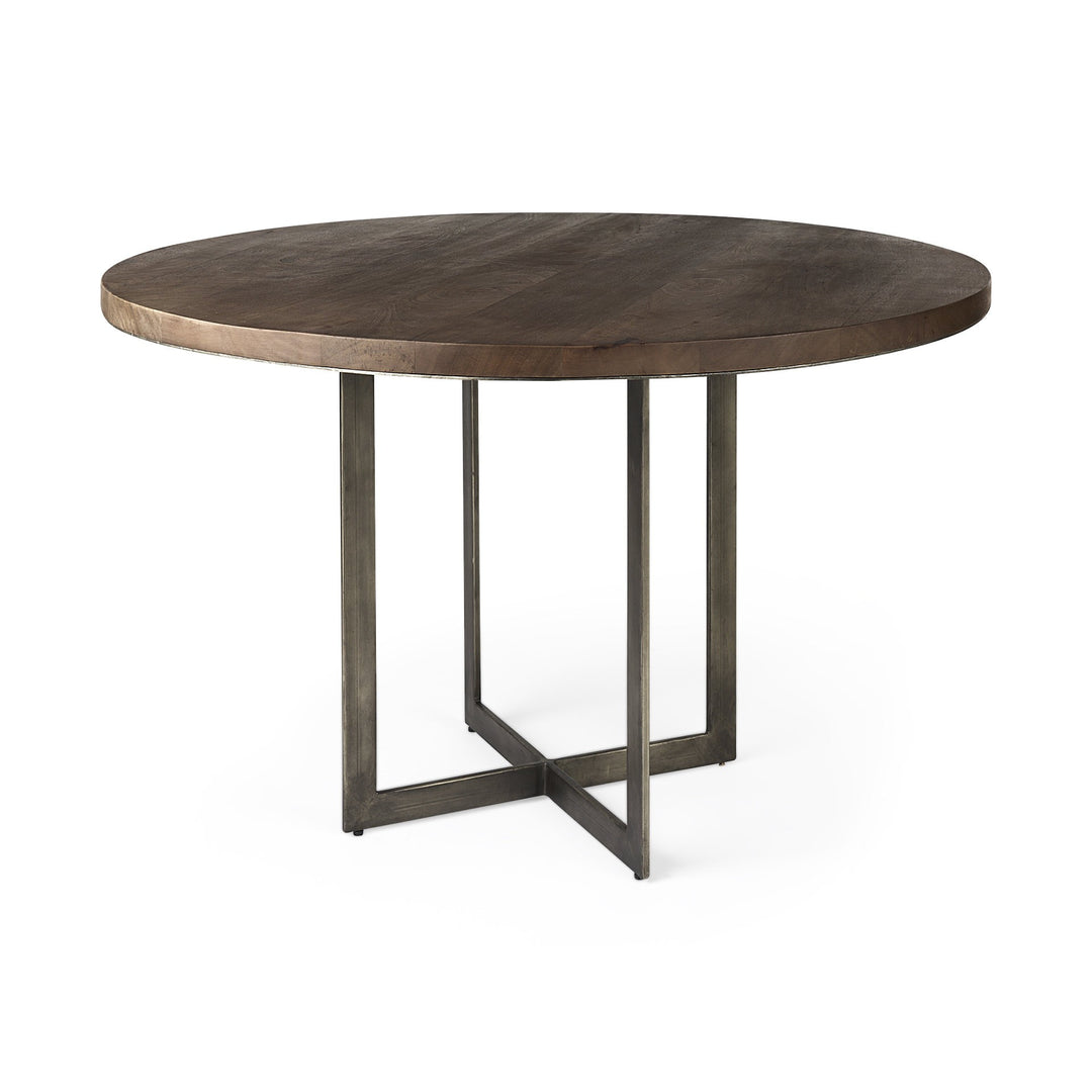 48" Brown and Gray Rustic Sled Base Dining Table