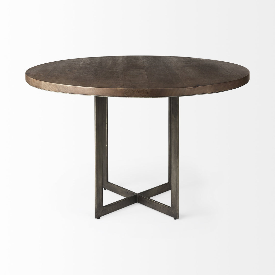 48" Brown and Gray Rustic Sled Base Dining Table