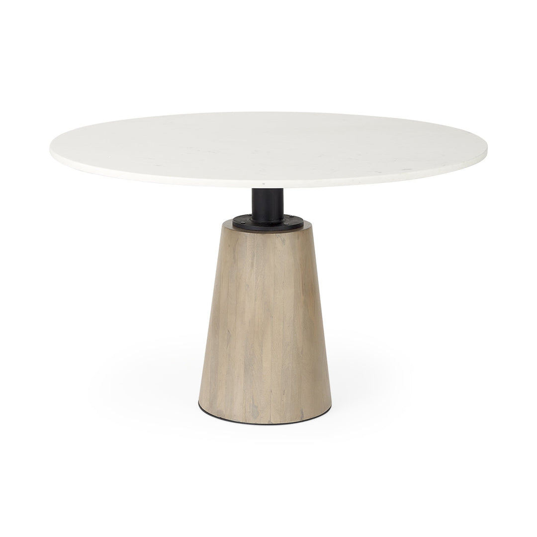 48" White and Natural Round Marble Pedestal Dining Table