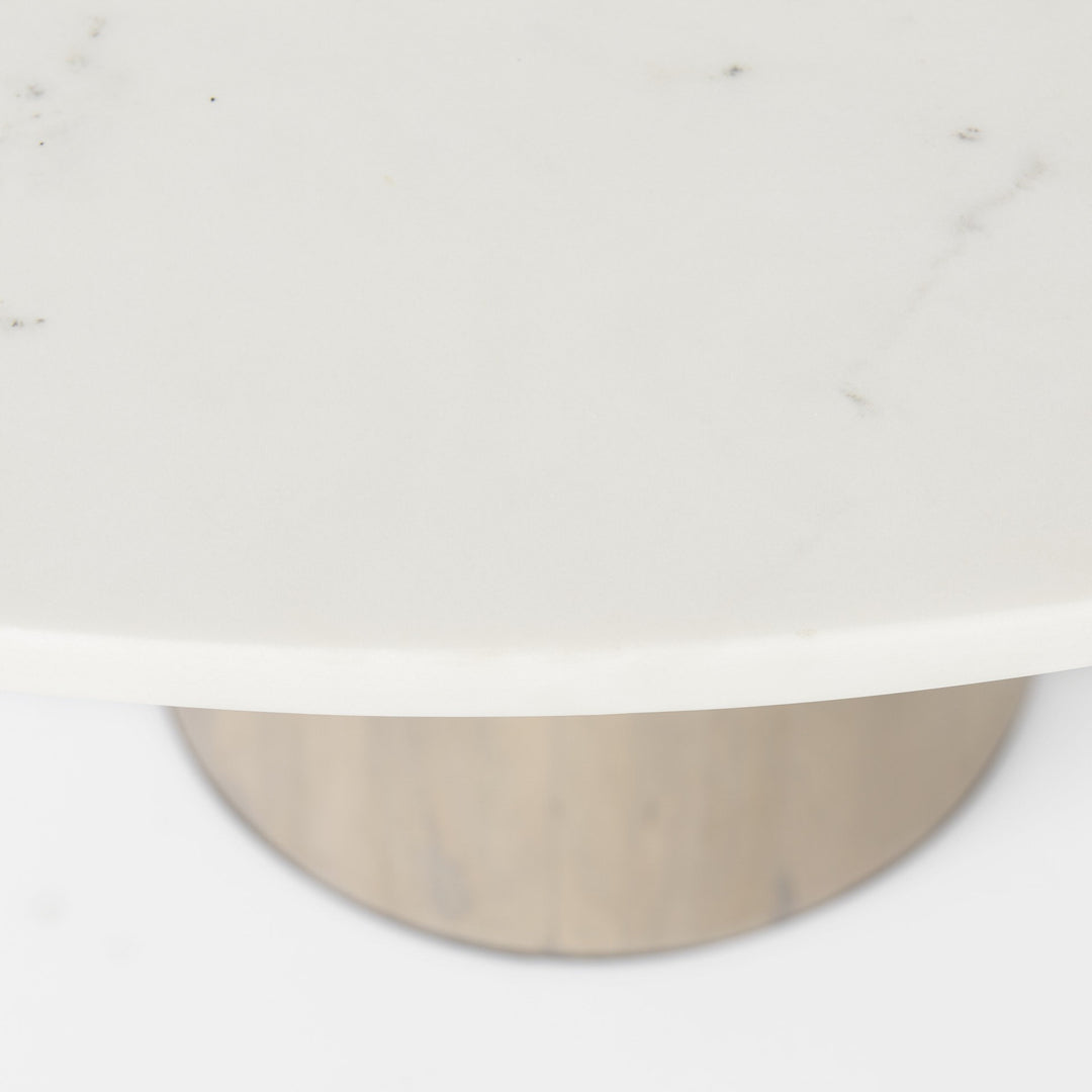 48" White and Natural Round Marble Pedestal Dining Table