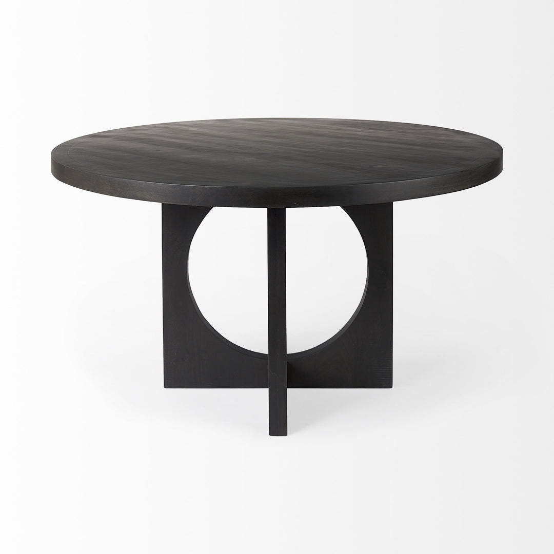 54" Black Rounded Solid Wood Pedestal Base Dining Table