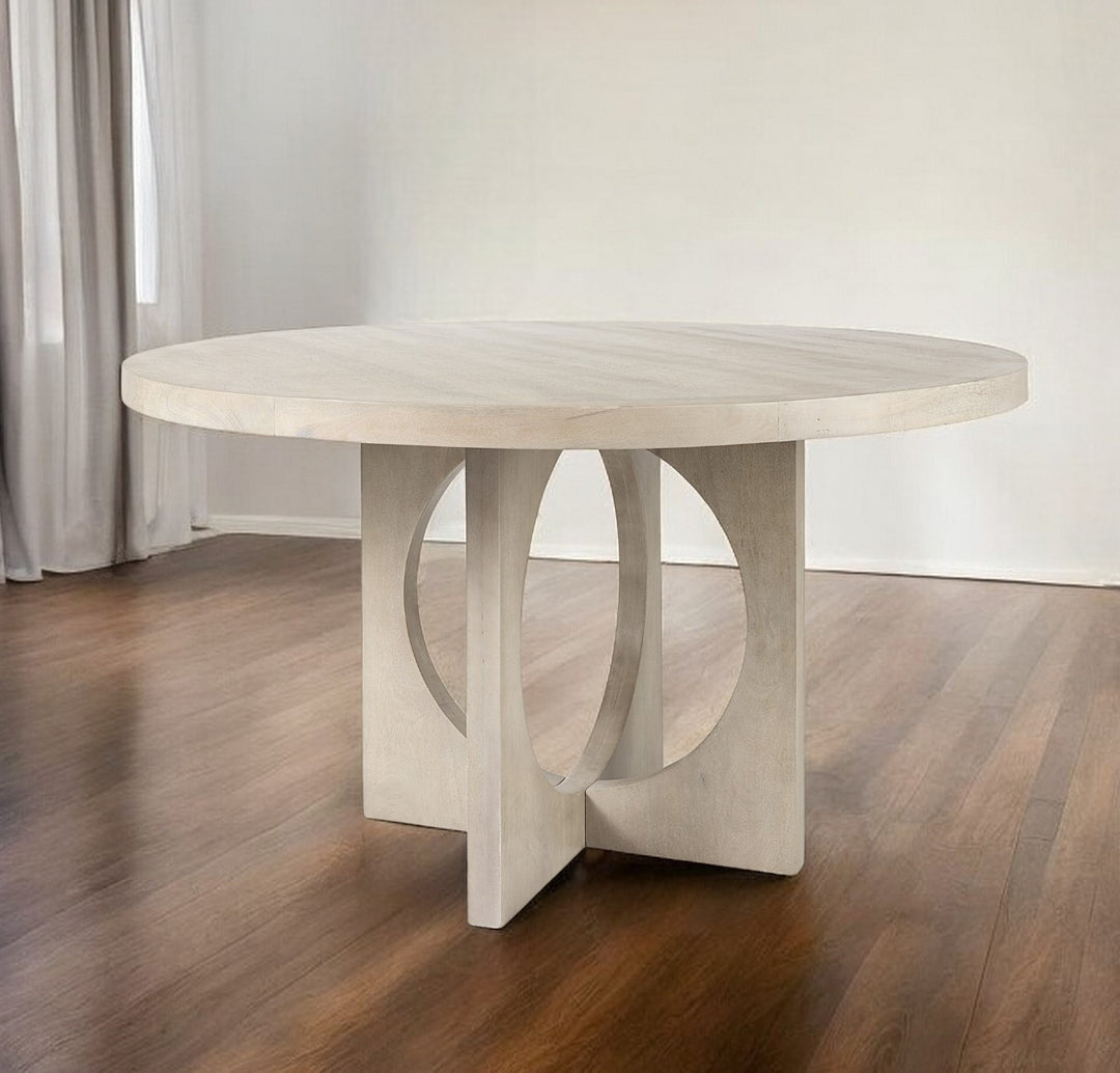 54" Natural Wood Round Pedestal Dining Table