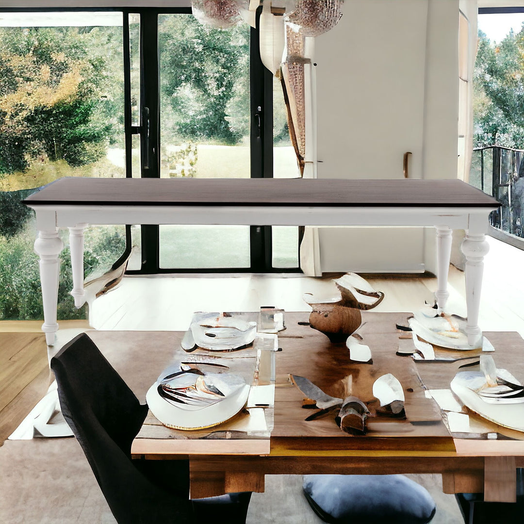 94" Rustic Brown and White Solid Wood Dining Table