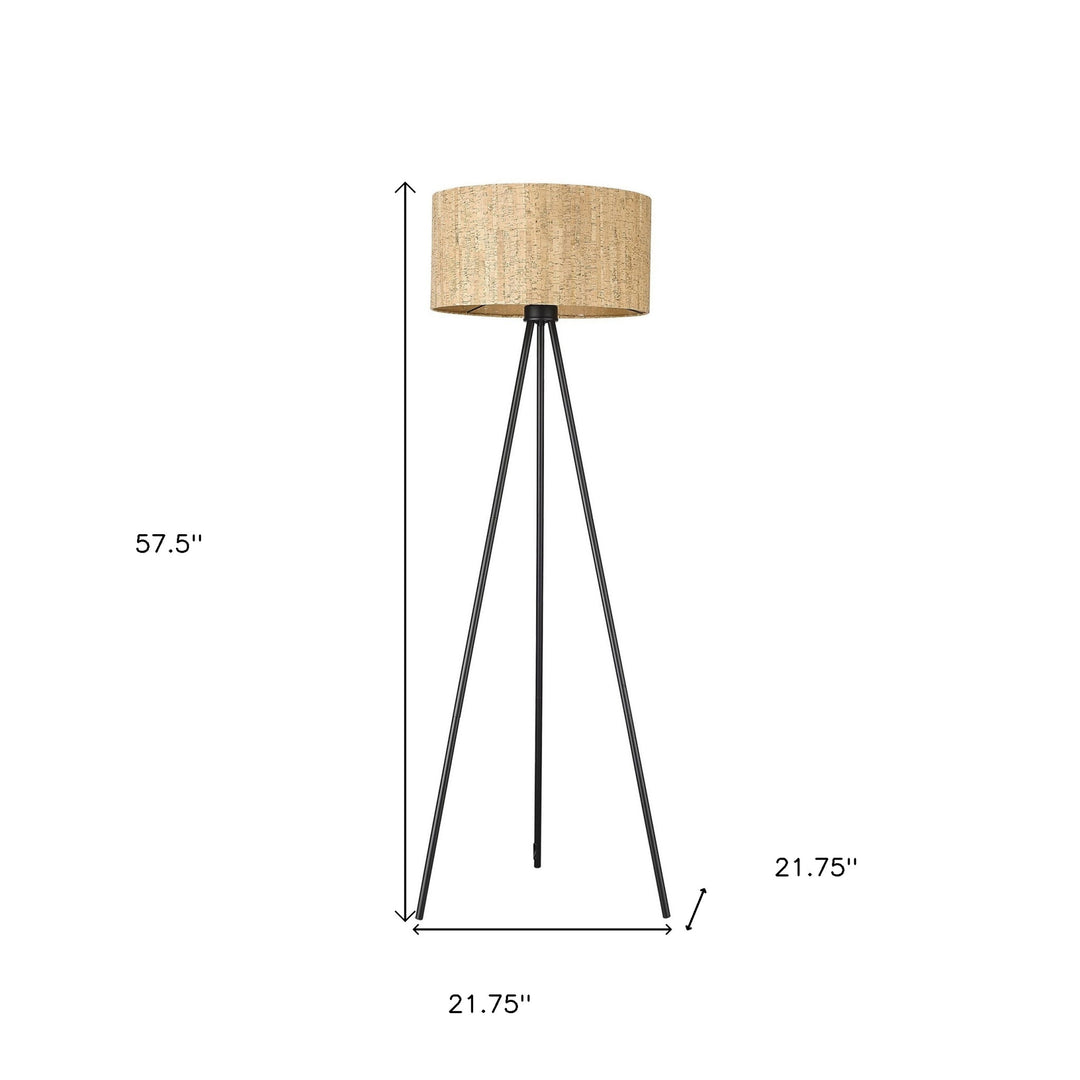 58" Matte Black Tripod Floor Lamp With Shade