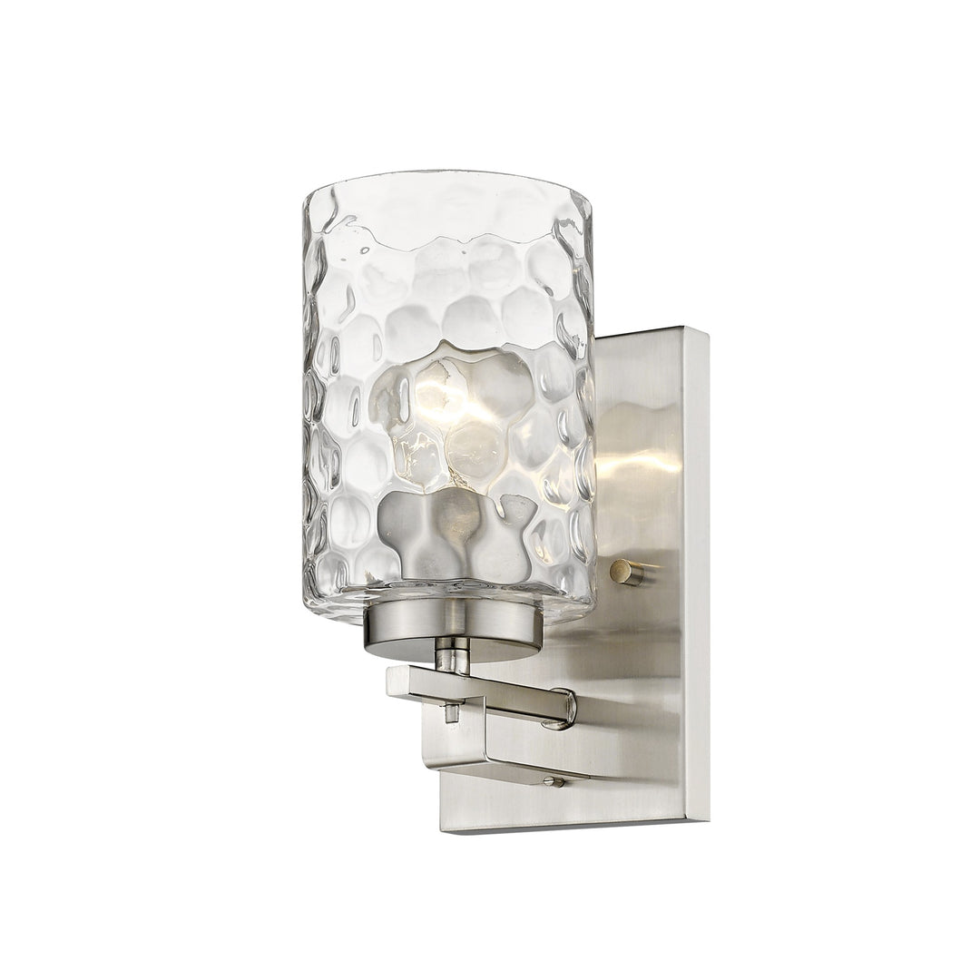 Silver Metal and Pebbled Glass Wall Sconce