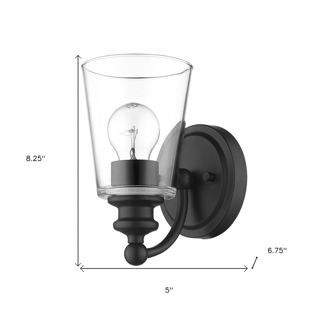 One Light Matte Black Glass Shade Wall Sconce