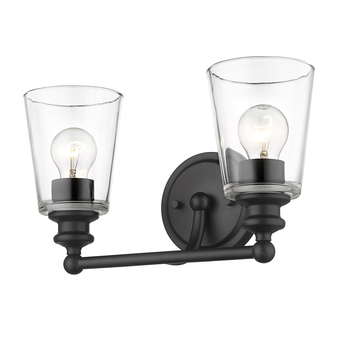 Two Light Matte Black Glass Shade Wall Sconce