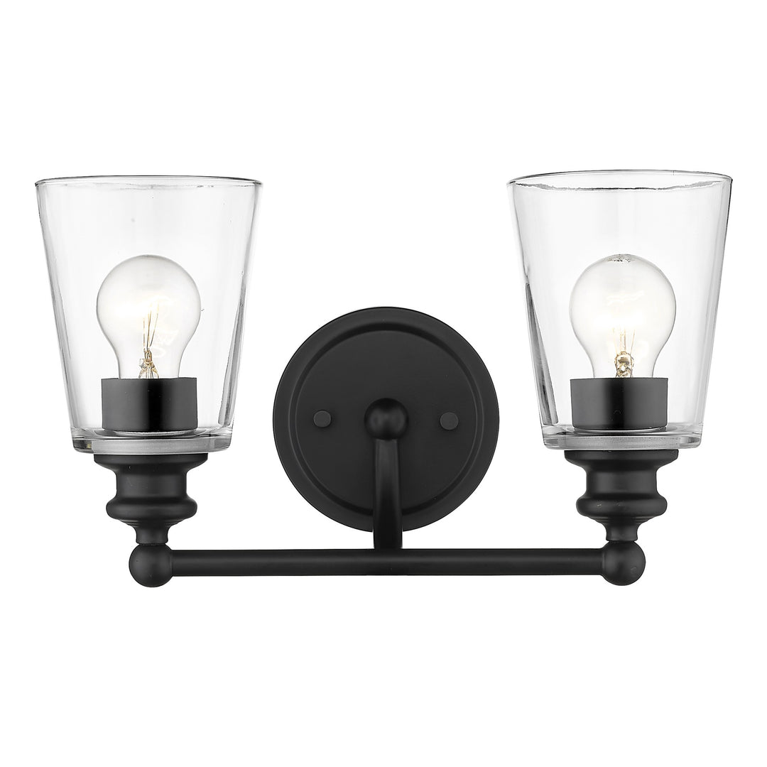 Two Light Matte Black Glass Shade Wall Sconce