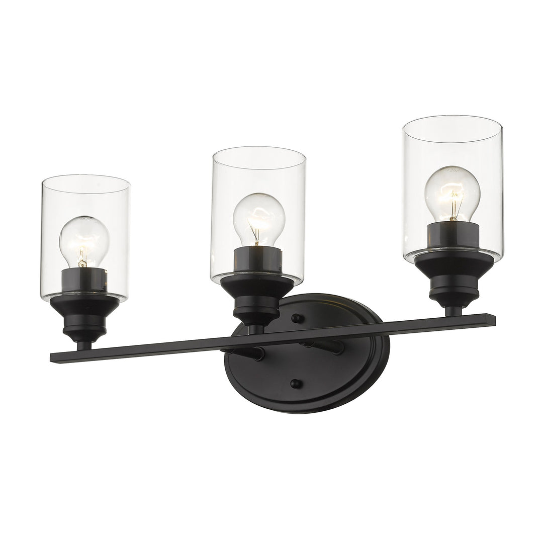 Three Light Matte Black Wall Light with Clear Glass Shade