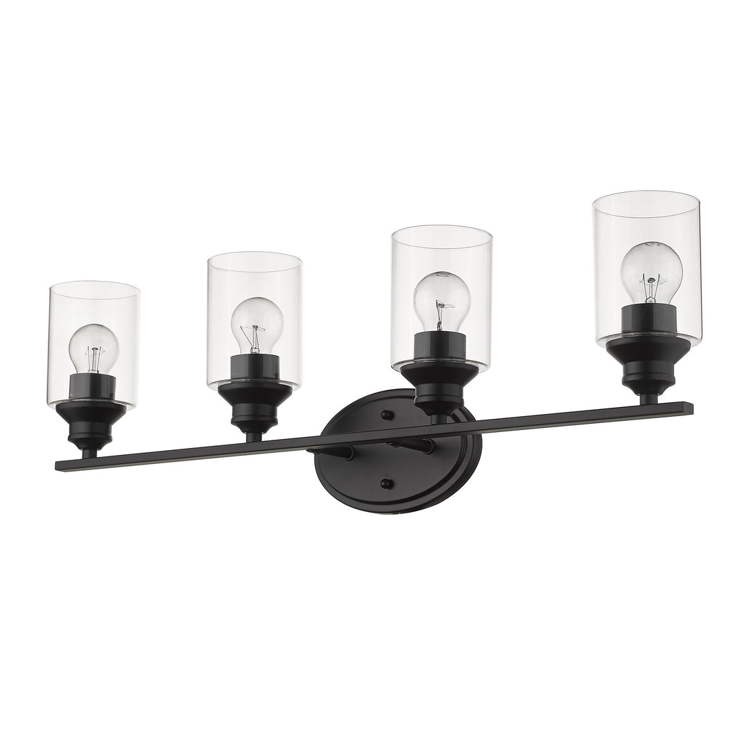 Four Light Matte Black Wall Light with Clear Glass Shade