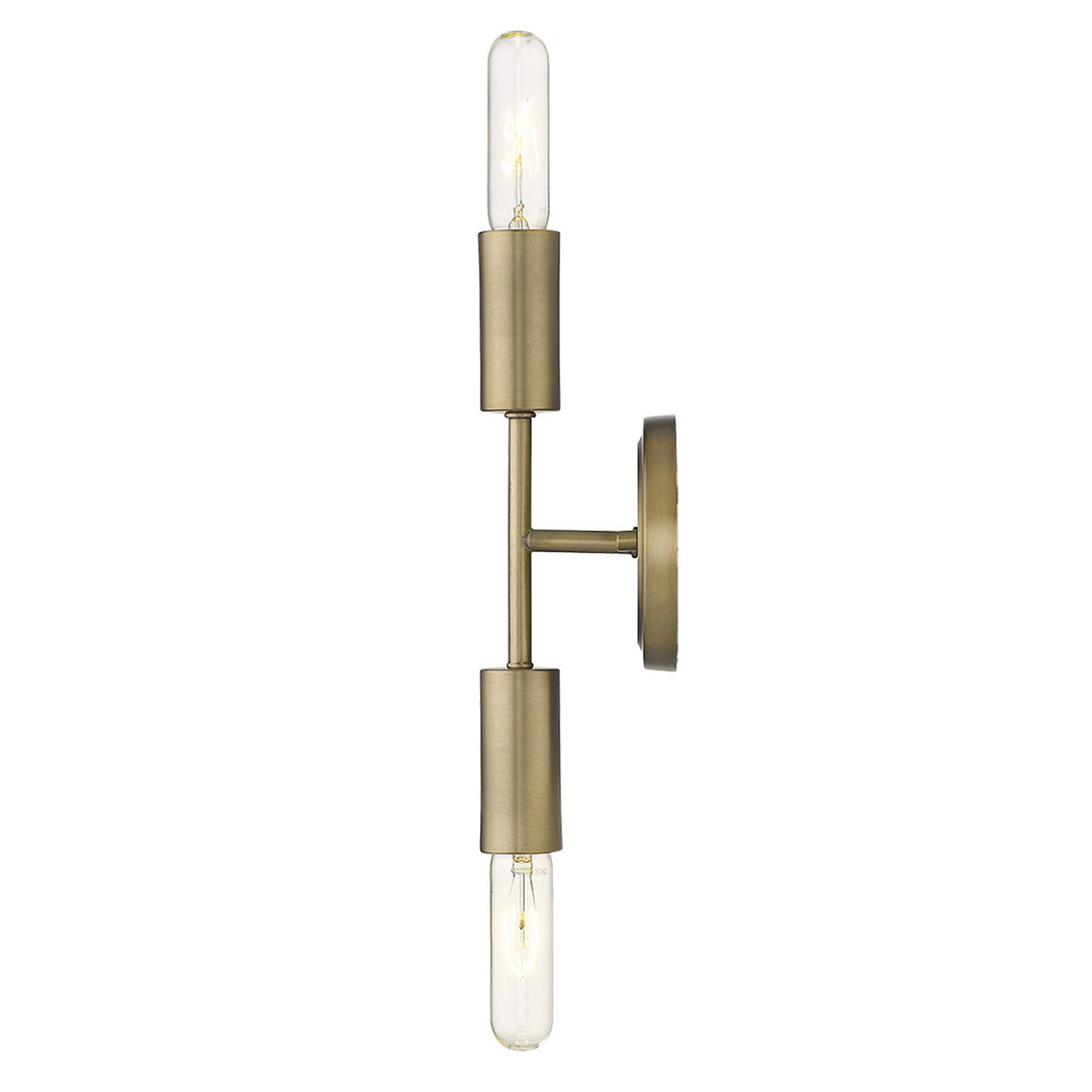 Two Light Dull Gold Narrow Bulb Wall Light